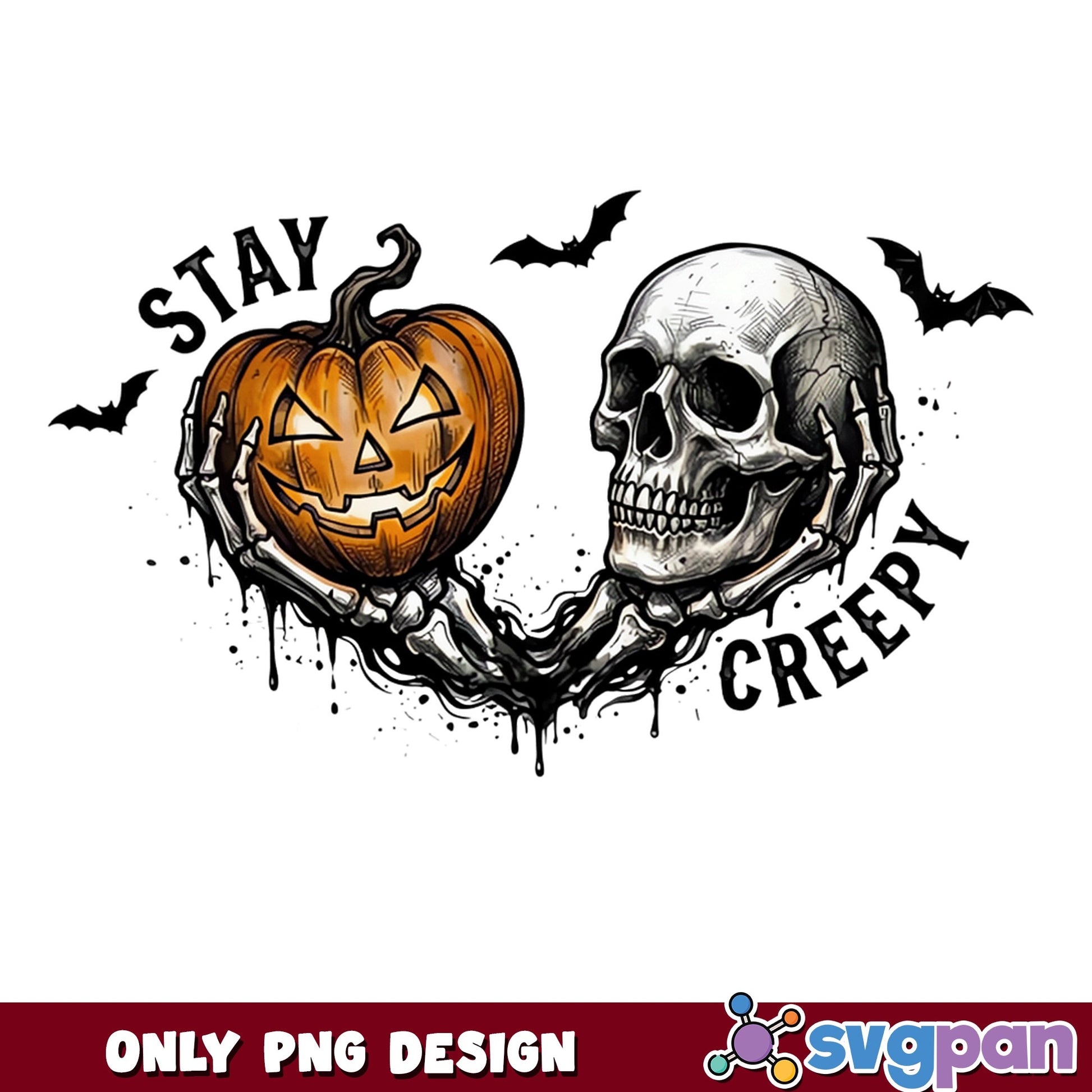 Stay Creepy Skeleton Pumpkin PNG, Halloween Skull PNG, Spooky PNG