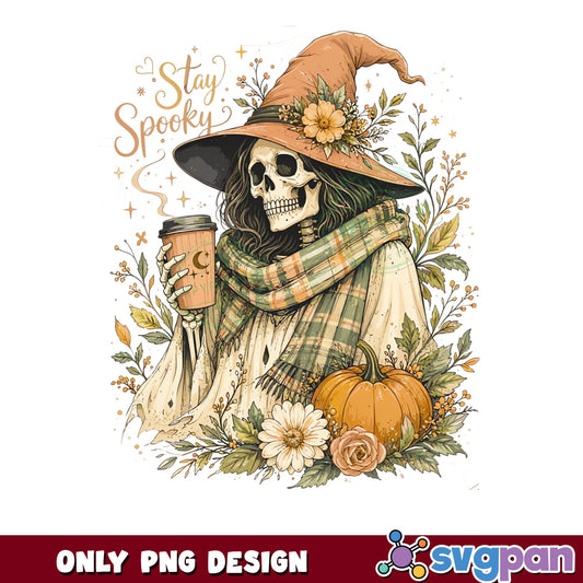 Stay Spooky Skeleton Witch PNG, Halloween Fall PNG, Boho PNG