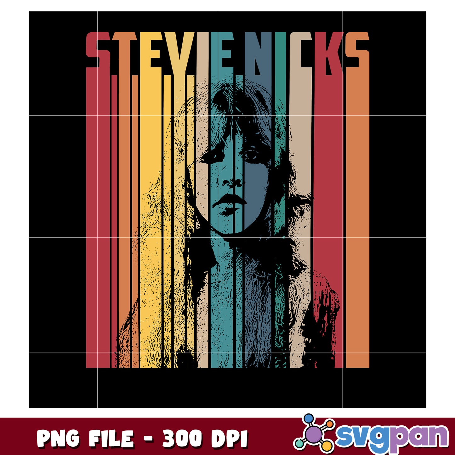 Stevie nicks colorful design png, classic rock png, vintage style png