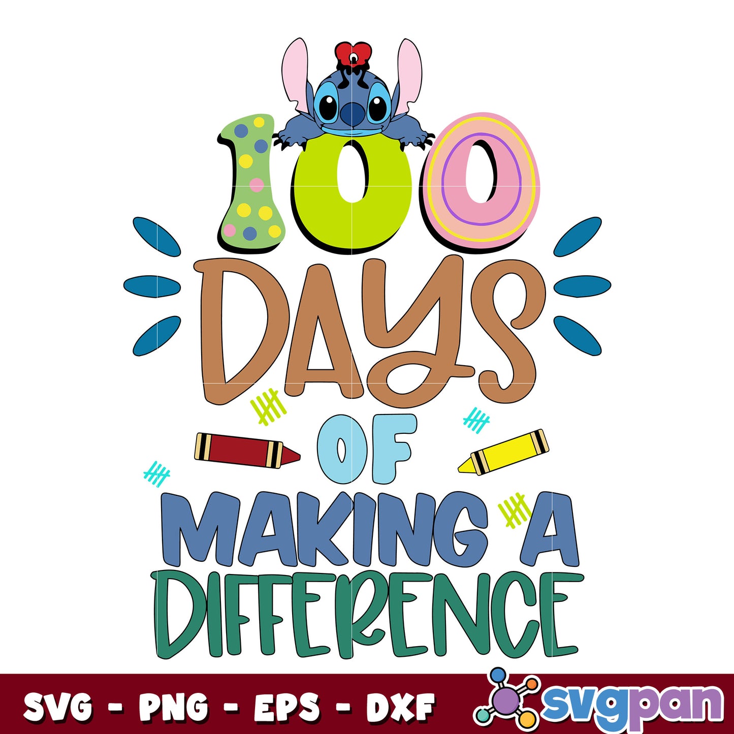 Stitch 100 days of making a difference svg