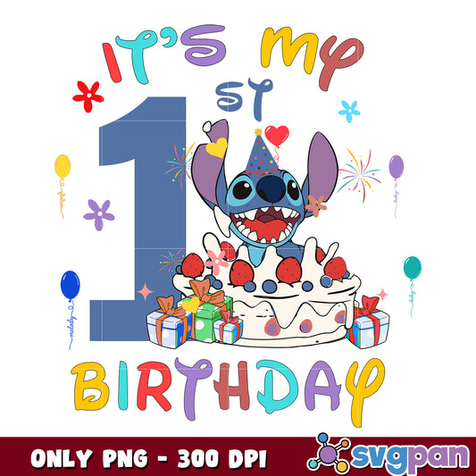 Stitch 1st birthday png, 1st birthday png, stitch png