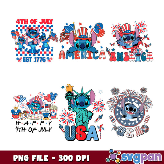 Stitch 4th of July Bundle PNG 300 DPI