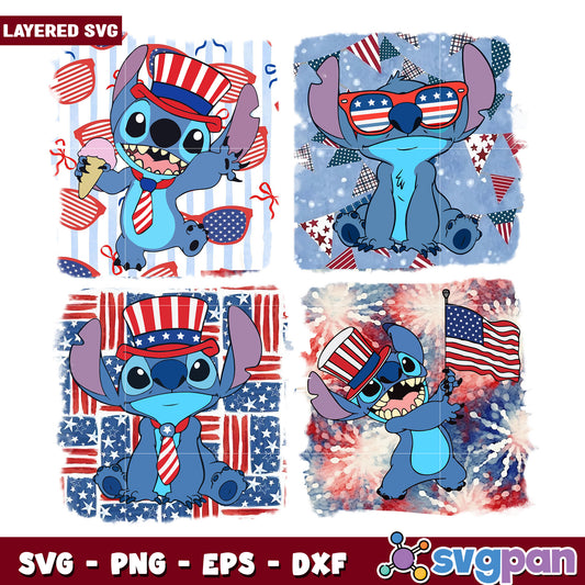Stitch 4th of july png, lilo and stitch png, walt disney png