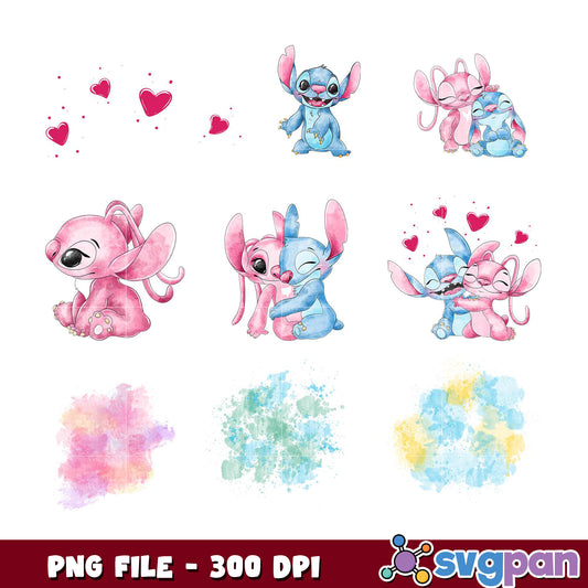Stitch Angel Watercolor PNG Bundle