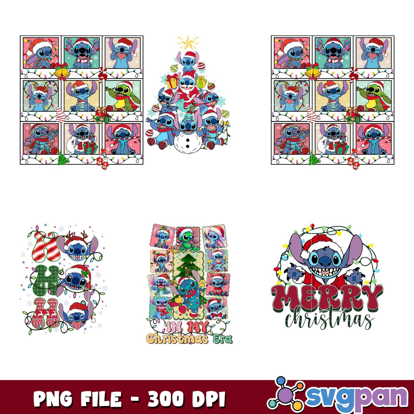 Stitch Christmas PNG Bundle 300 DPI