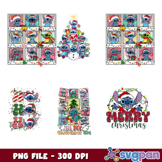 Stitch Christmas PNG Bundle 300 DPI