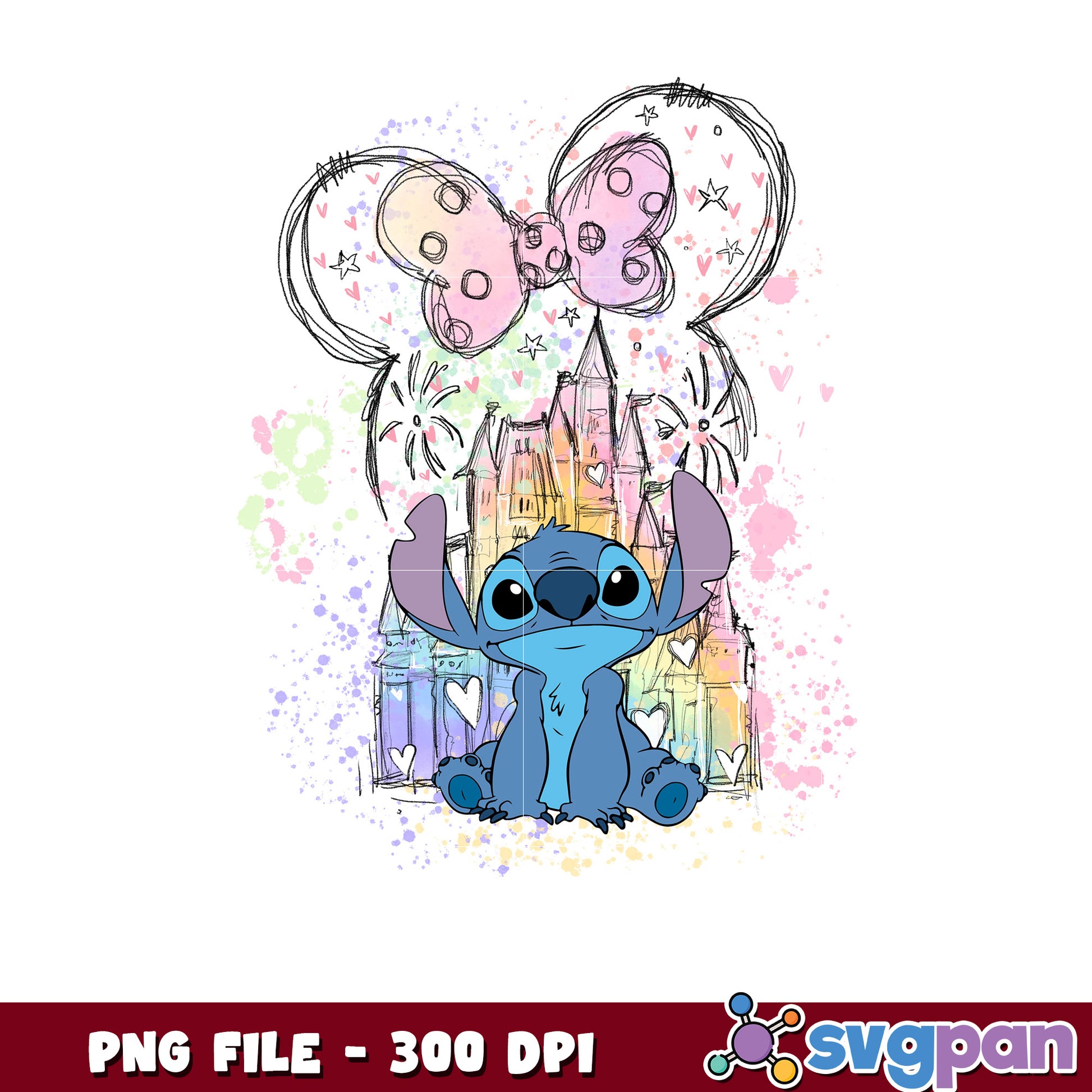 Stitch Disney Castle PNG Cute Cartoon