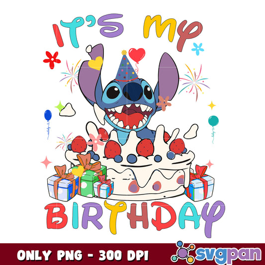 Stitch Disney it's my birthday png, png stitch, its my birthday png