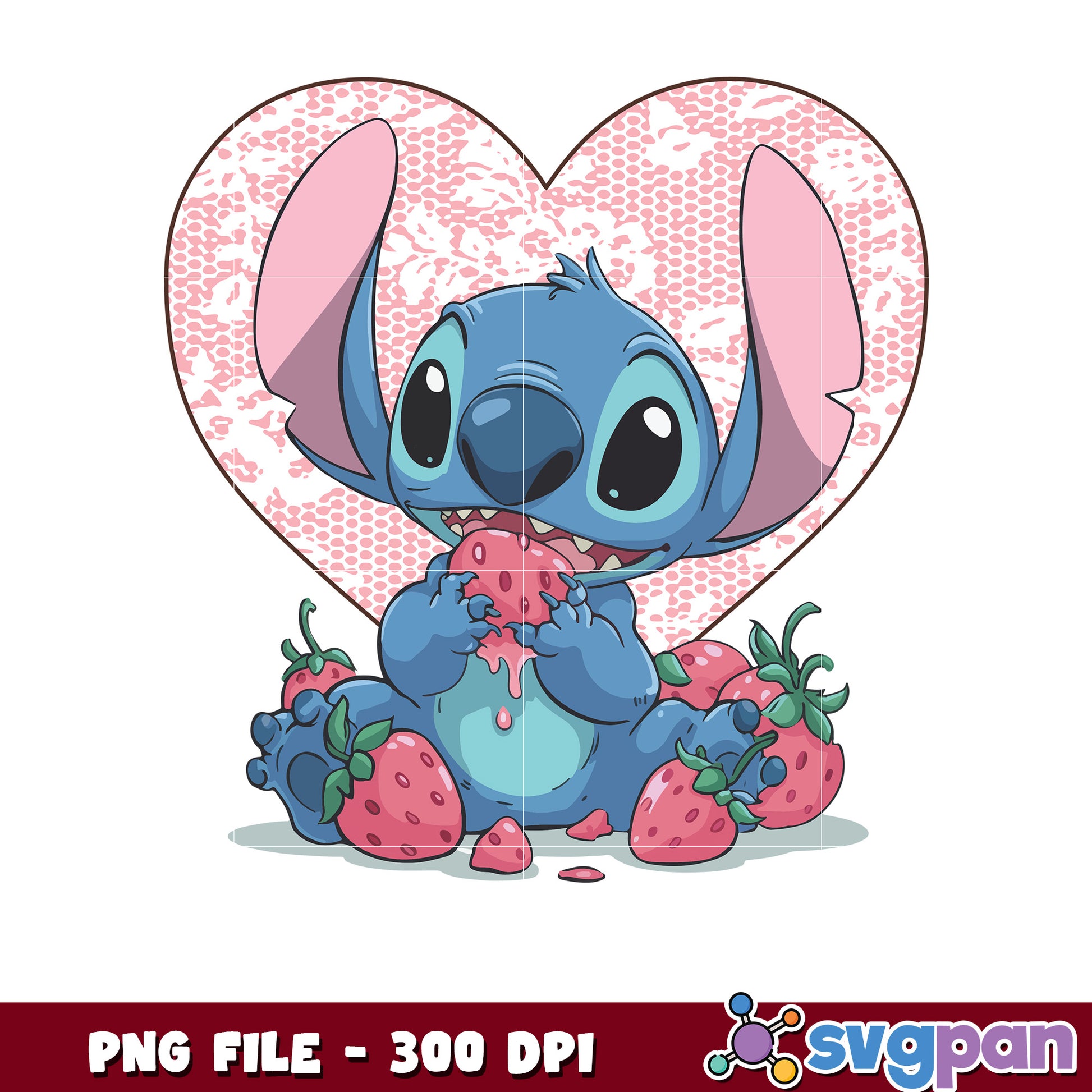 Stitch Eating Strawberries PNG 300 DPI