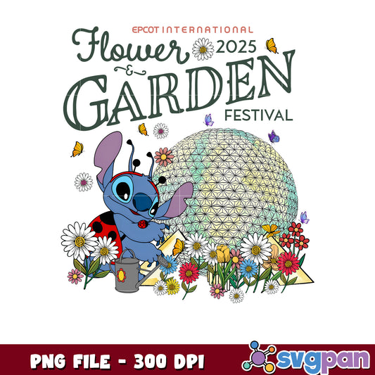 Stitch Epcot Flower Garden Festival 2025 PNG