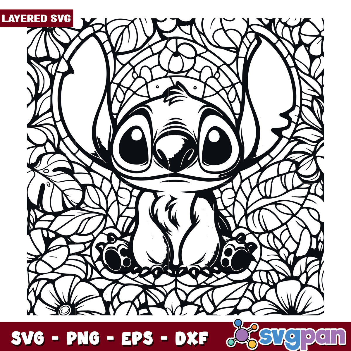 Stitch Floral Mandala Coloring Page SVG