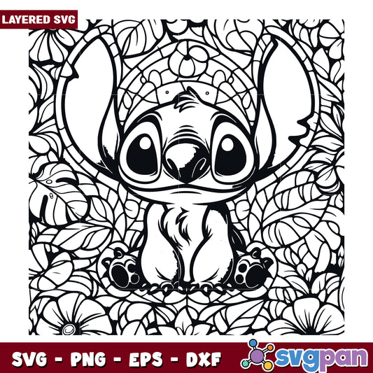 Stitch Floral Mandala Coloring Page SVG