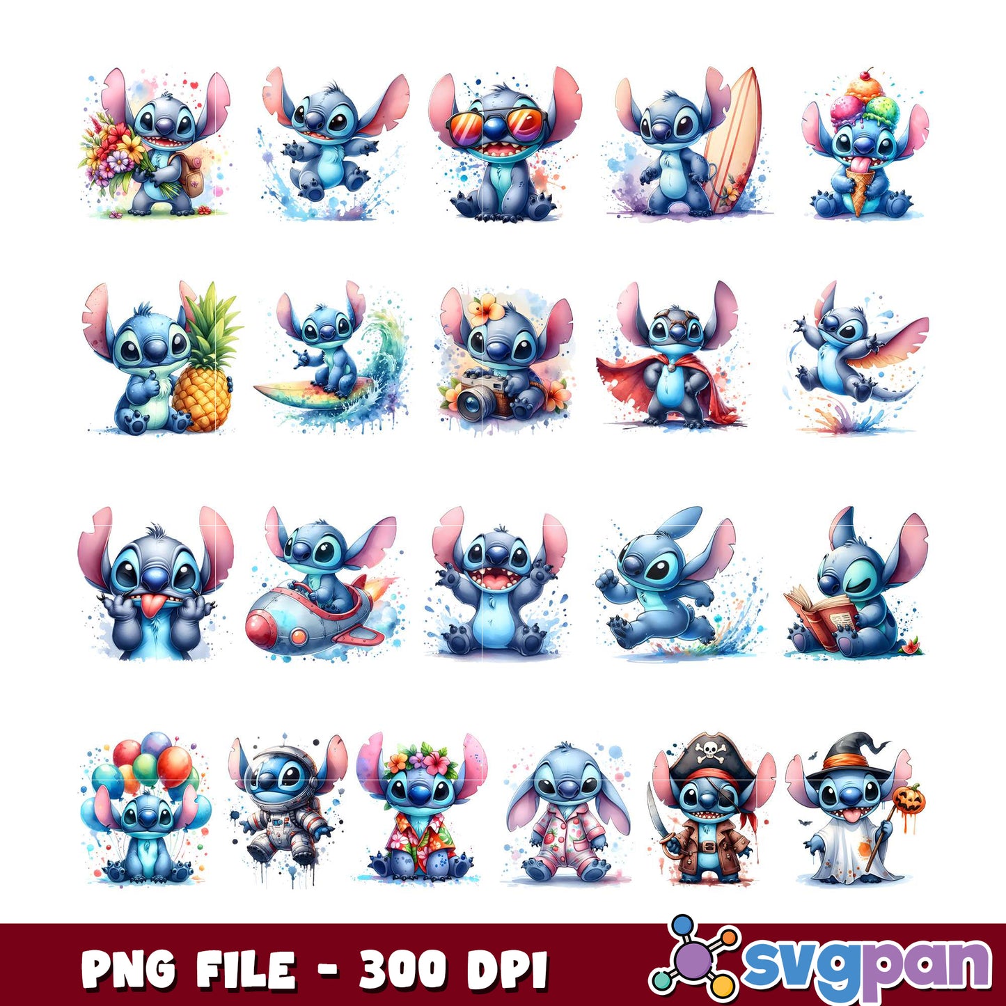 Stitch PNG Bundle 20 Cute Designs