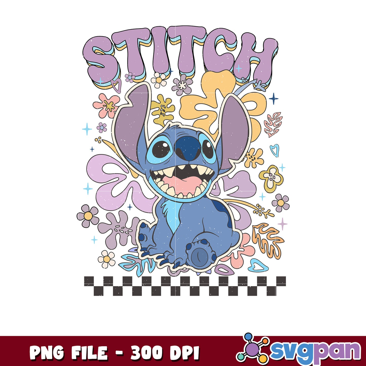 Stitch PNG Retro Floral Design 300 DPI