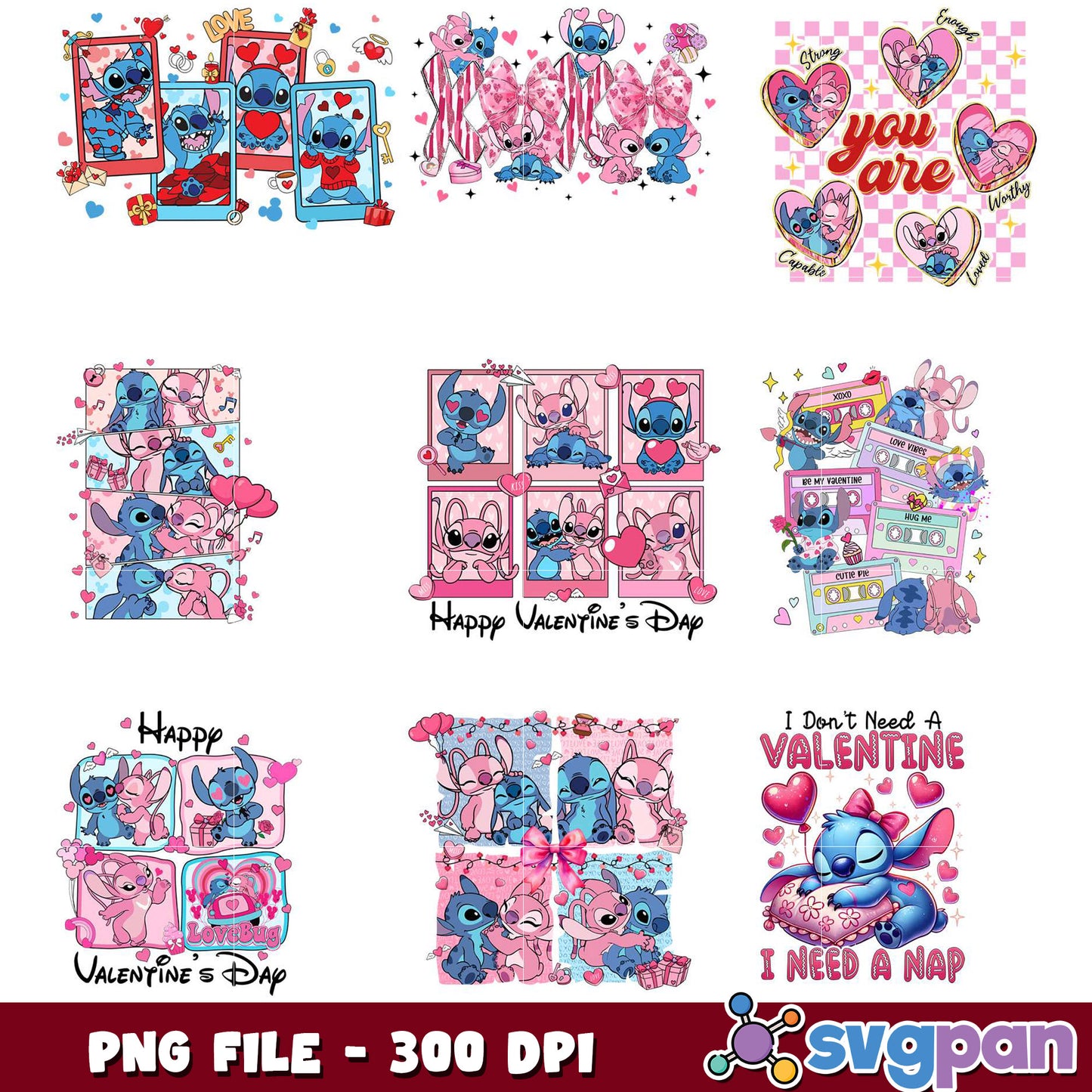 Stitch Valentine's PNG Bundle 6 Designs