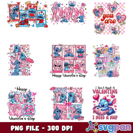 Stitch Valentine's PNG Bundle 6 Designs