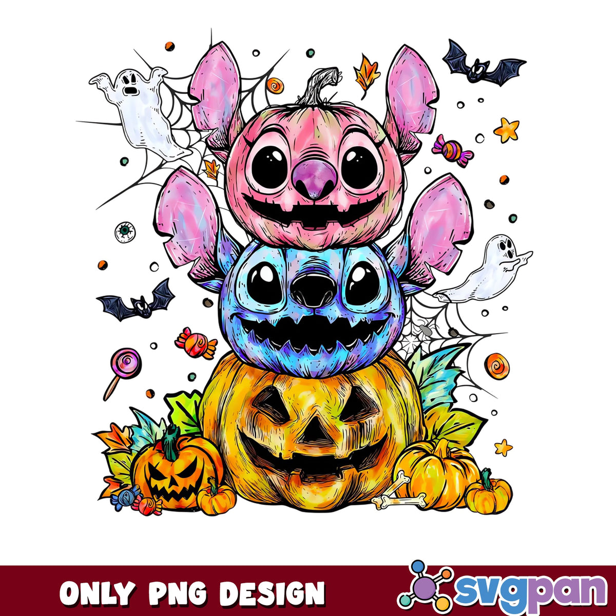 Stitch And Angel Halloween Pumpkin PNG, Disney Spooky, Horror PNG