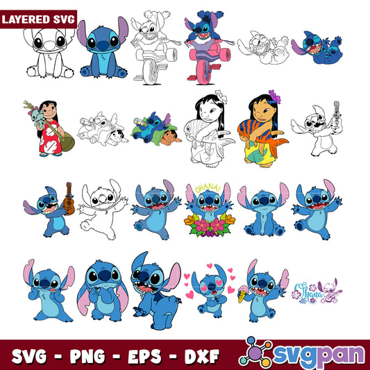 Stitch and Friends Layered SVG Bundle for Crafting