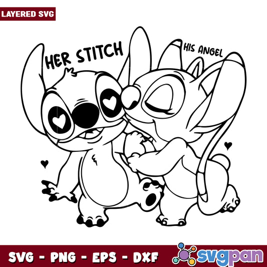 Stitch and angel kissing svg, cute stitch toys svg, lilo and stitch svg