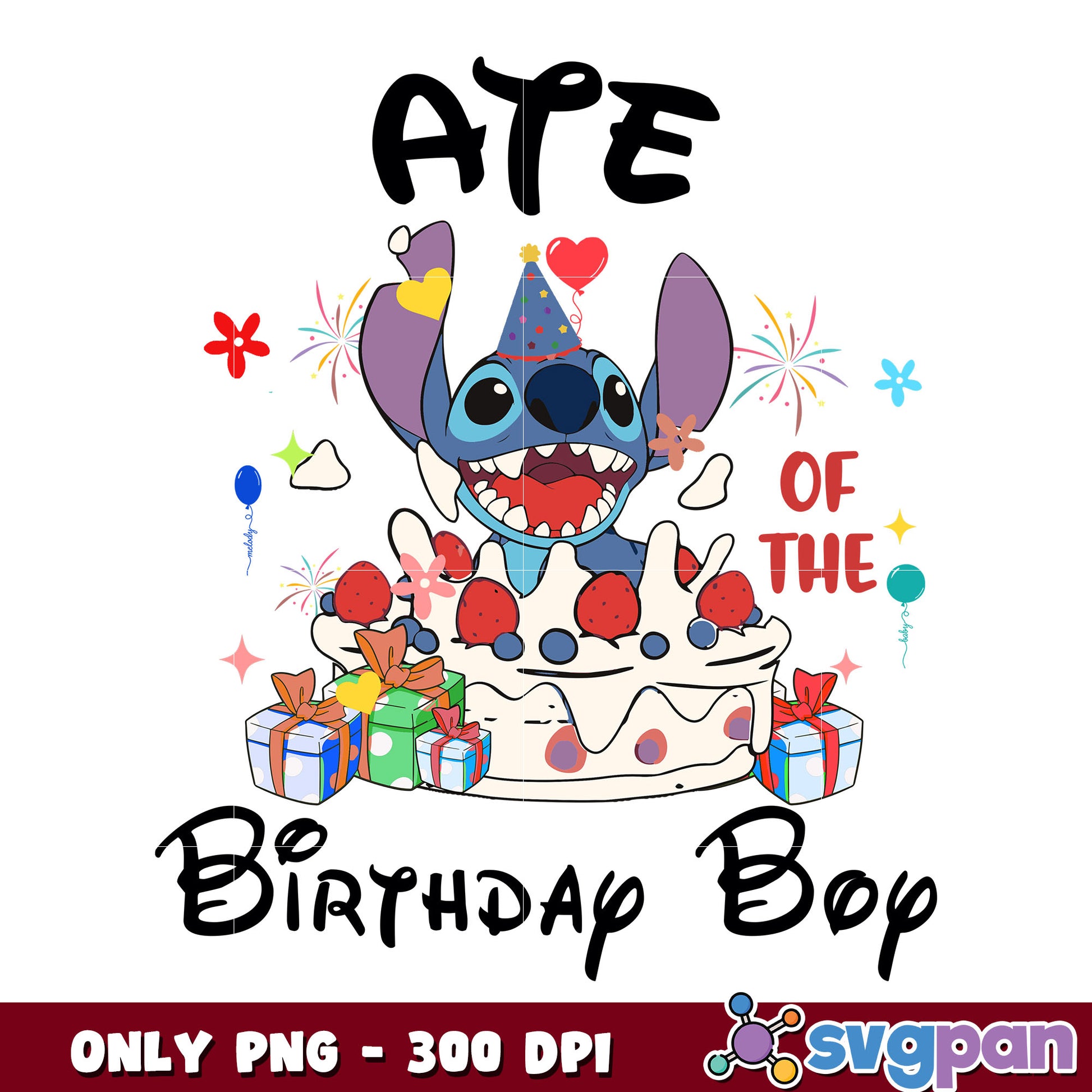 Stitch ate birthday boy png, stitch png, stitch birthday png