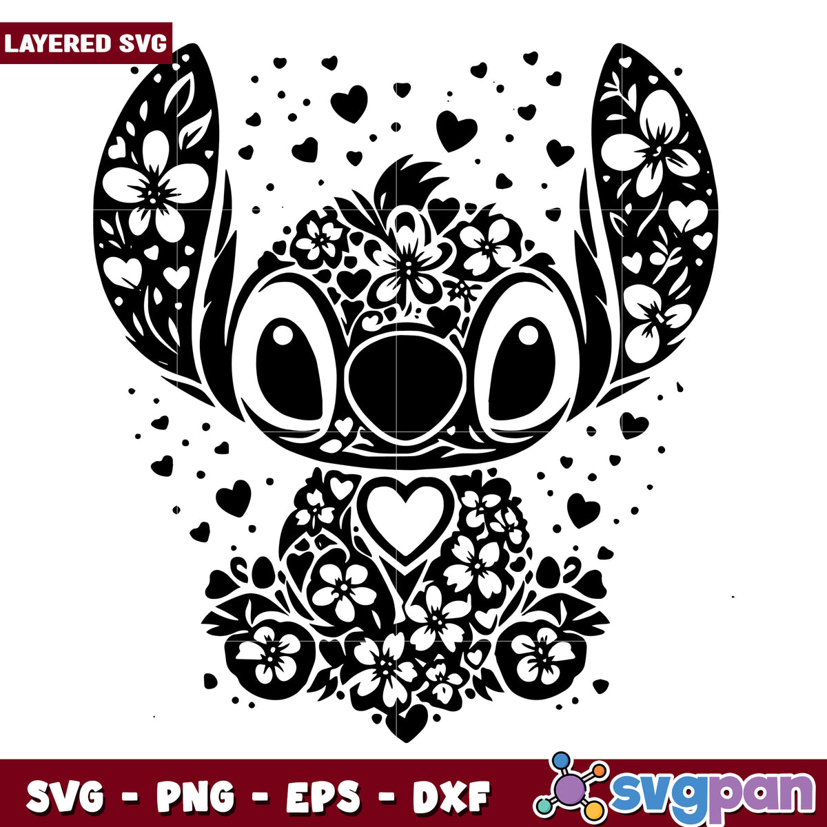 Stitch black and white design svg, disney movies svg, family vacation svg