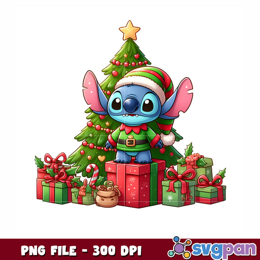 Stitch christmas png, christmas gifts png, cute stitch png