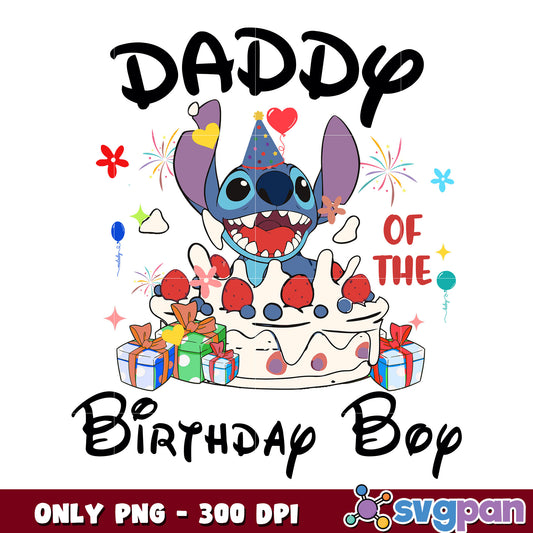 Stitch daddy of the birthday boy png, stitch birthday png