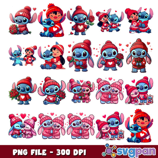 Stitch fall in love png bundle