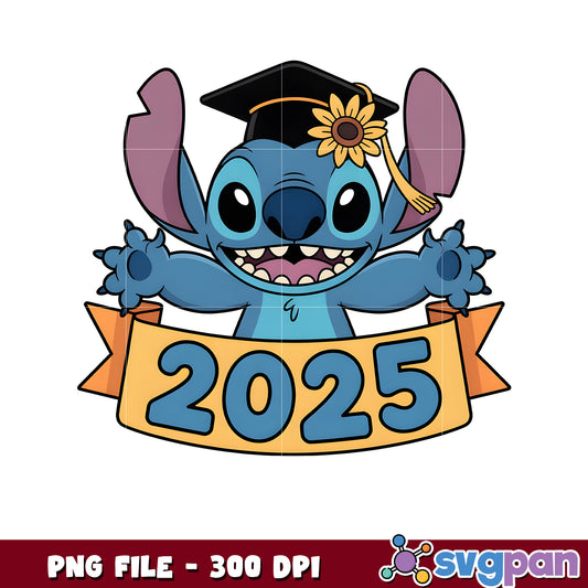 Stitch graduatted design png, stitch memes funny​  png, class of 2025 png