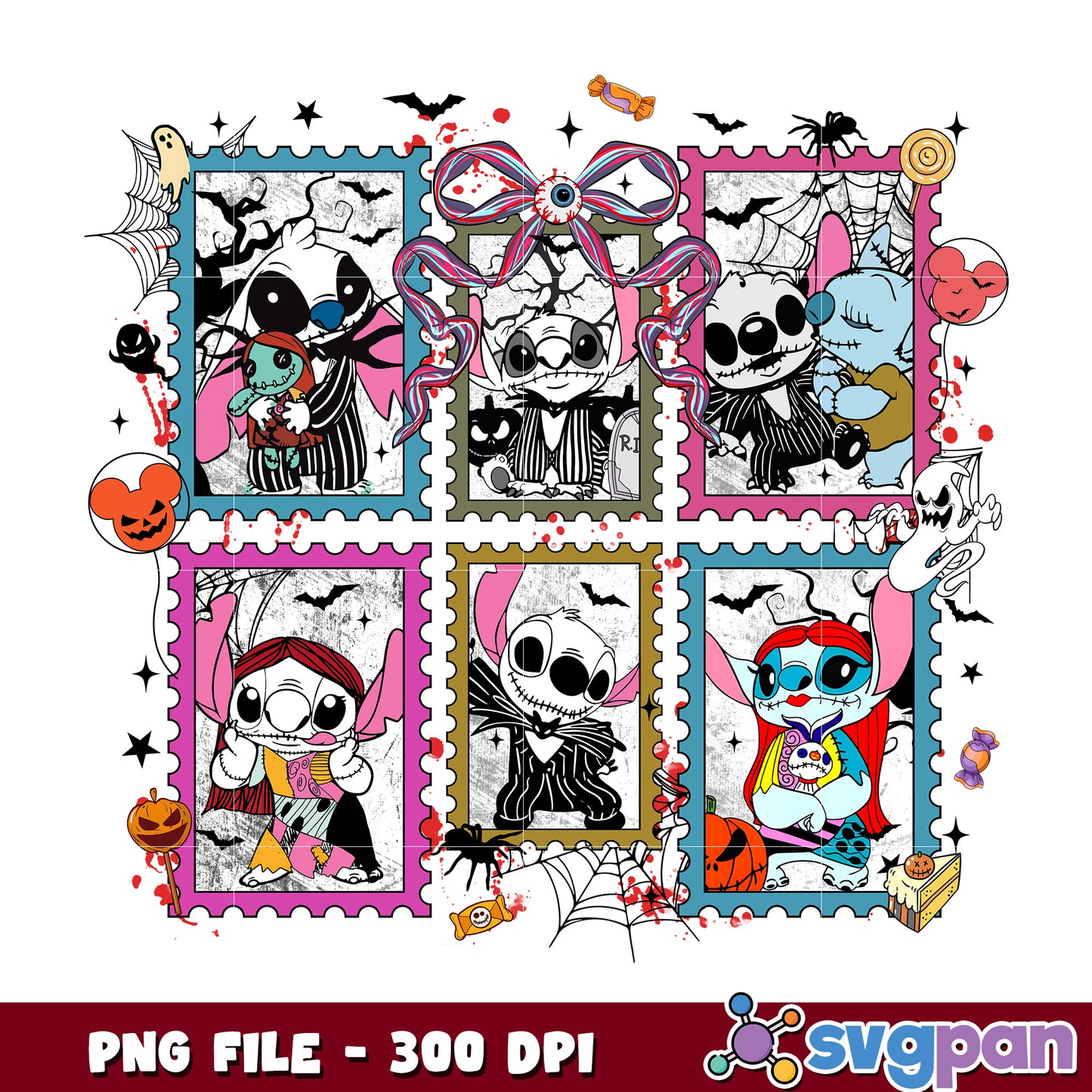 Stitch hallloween killers costume png, halloween candy png, trick or treat png