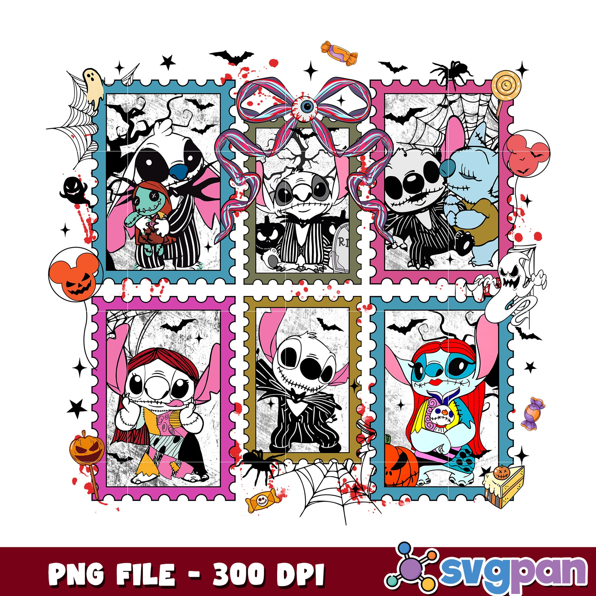 Stitch hallloween killers costume png, halloween candy png, trick or treat png