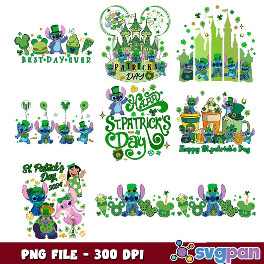 Stitch happy st patricks day png bundle