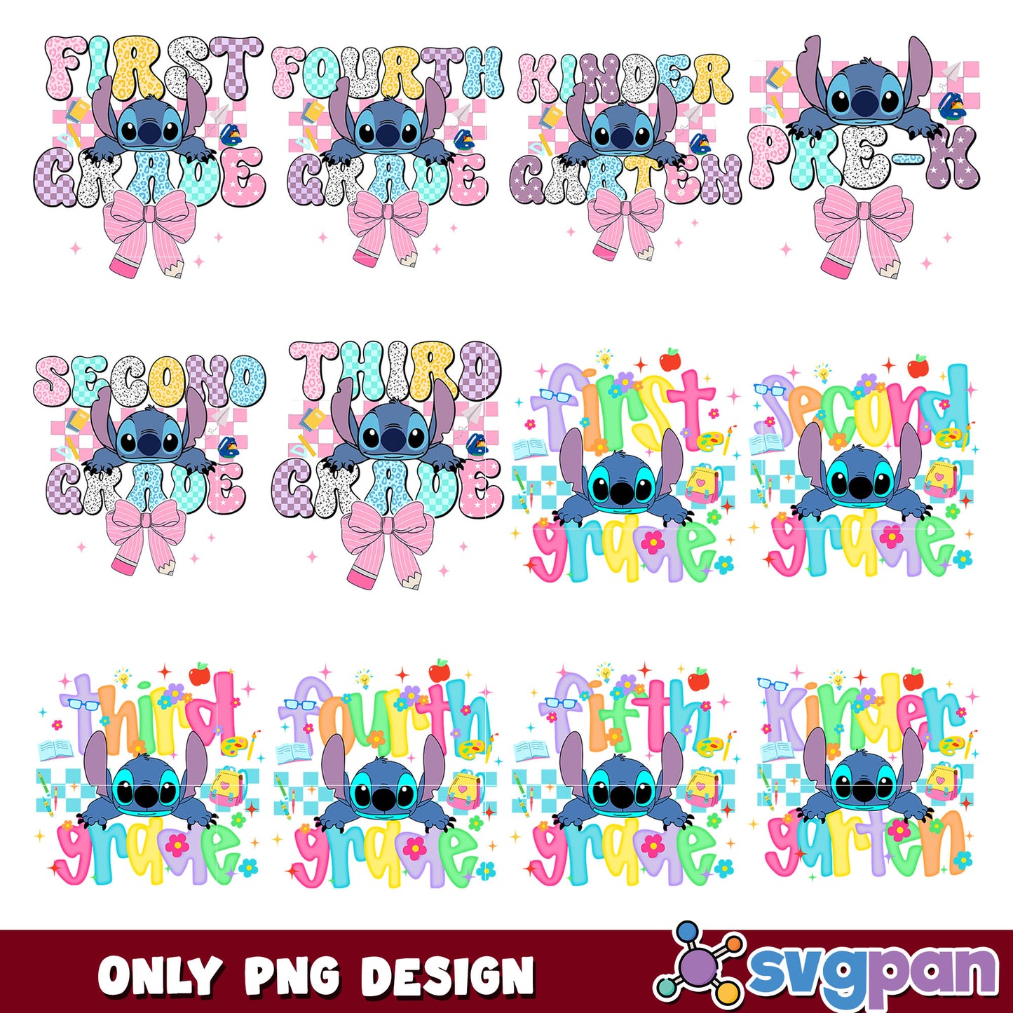 Stitch in school png bundle