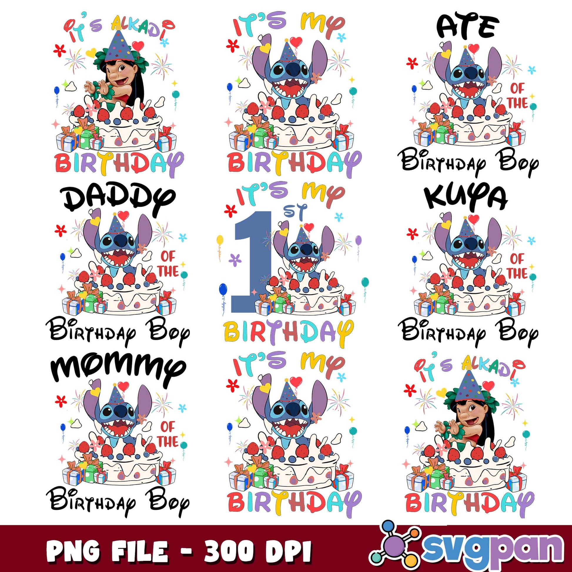 Stitch name birthday boy png bundle