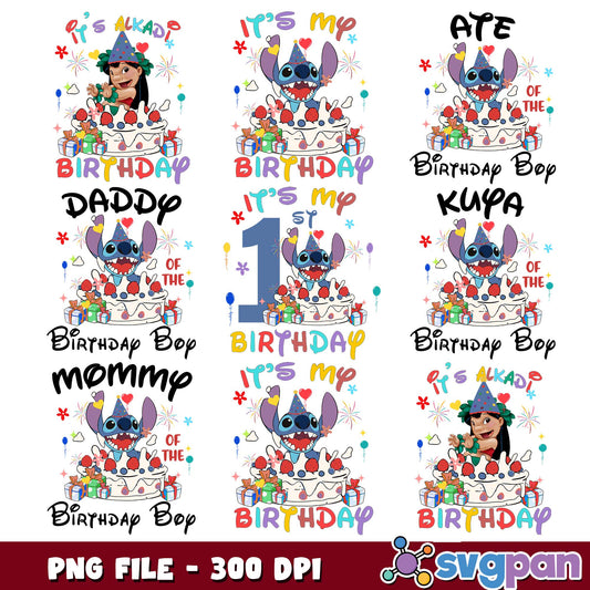 Stitch name birthday boy png bundle
