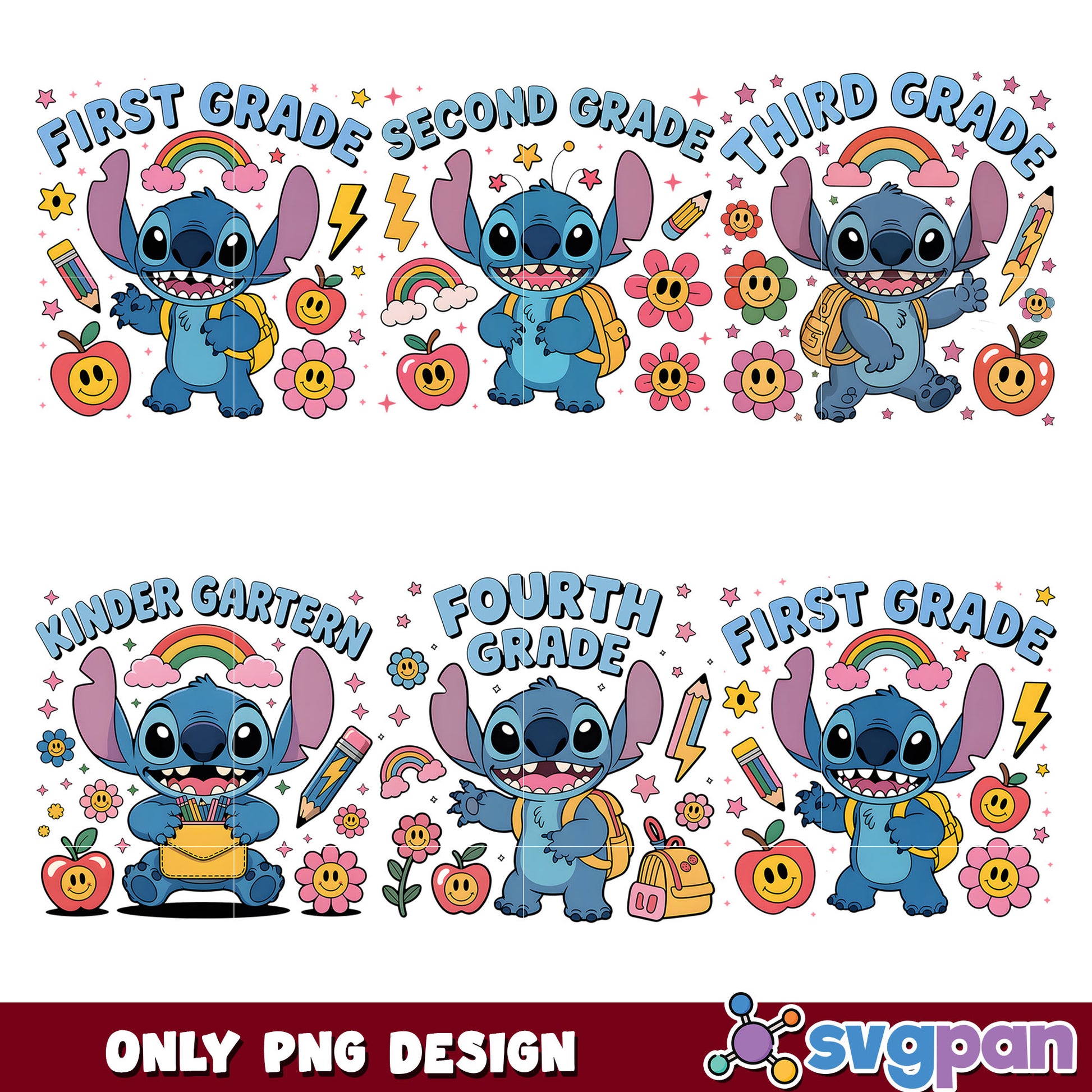 Stitch school days png bundle