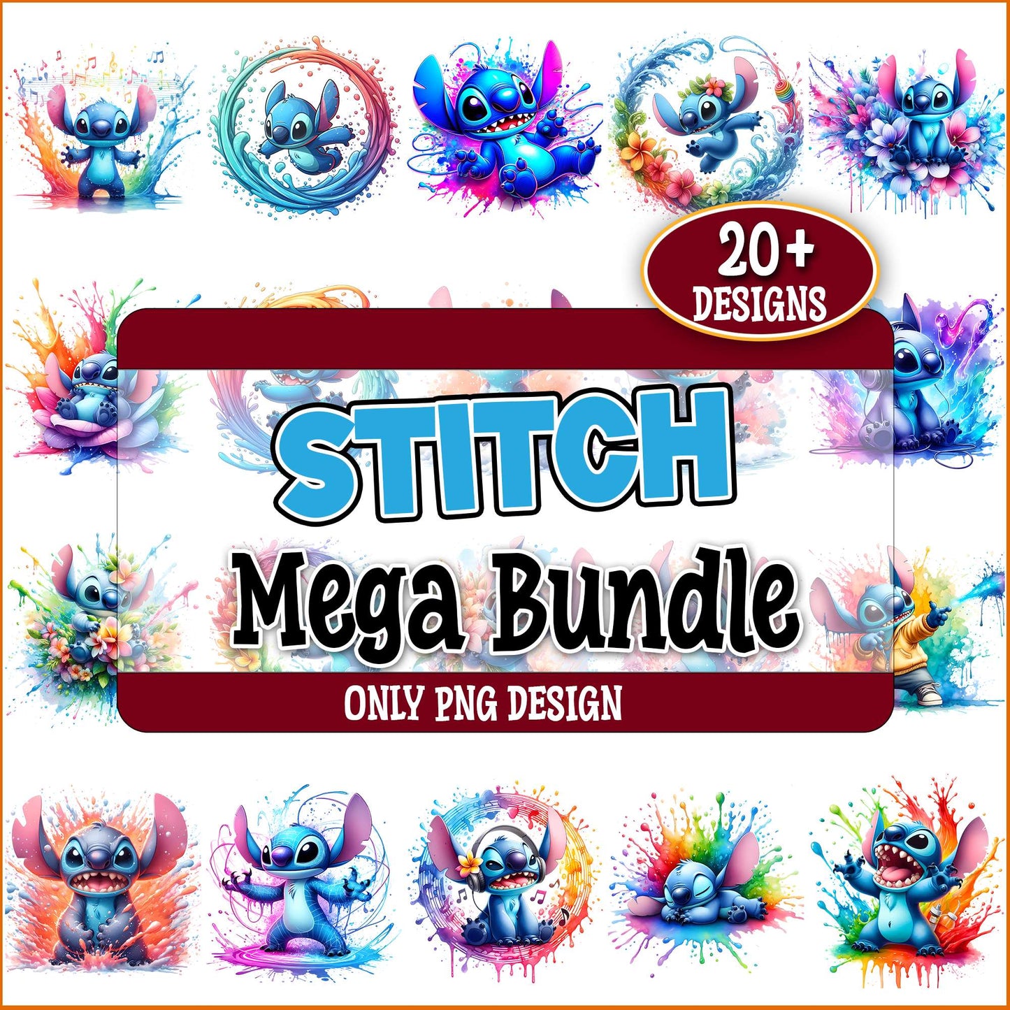 Stitch watercolor png bundle