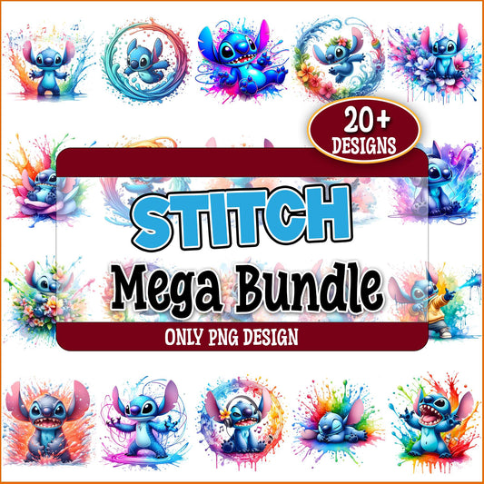 Stitch watercolor png bundle