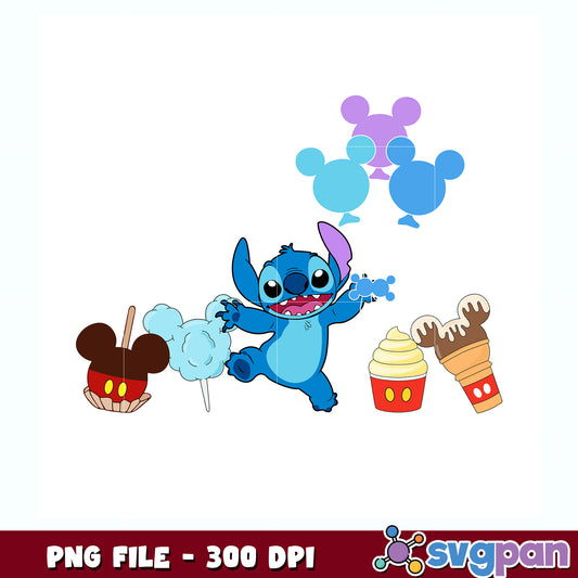 Stitch with ice cream and candy png, lilo and stitch png, cute png