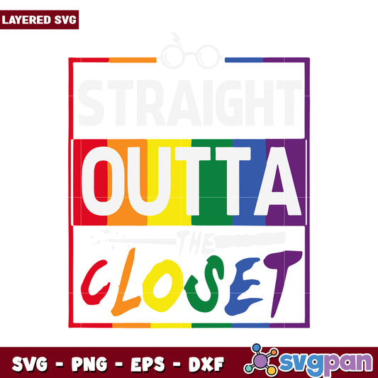 Straight Outta the Closet Rainbow Design SVG Product, Perfect for Crafts