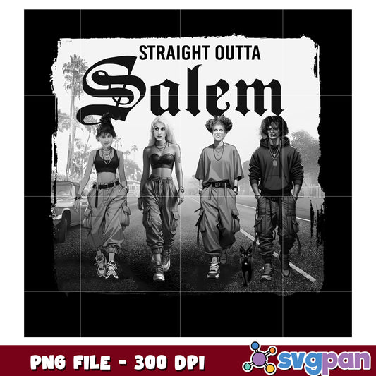 Straight outta salem design png, horror movie characters png, fall and halloween decor ​png