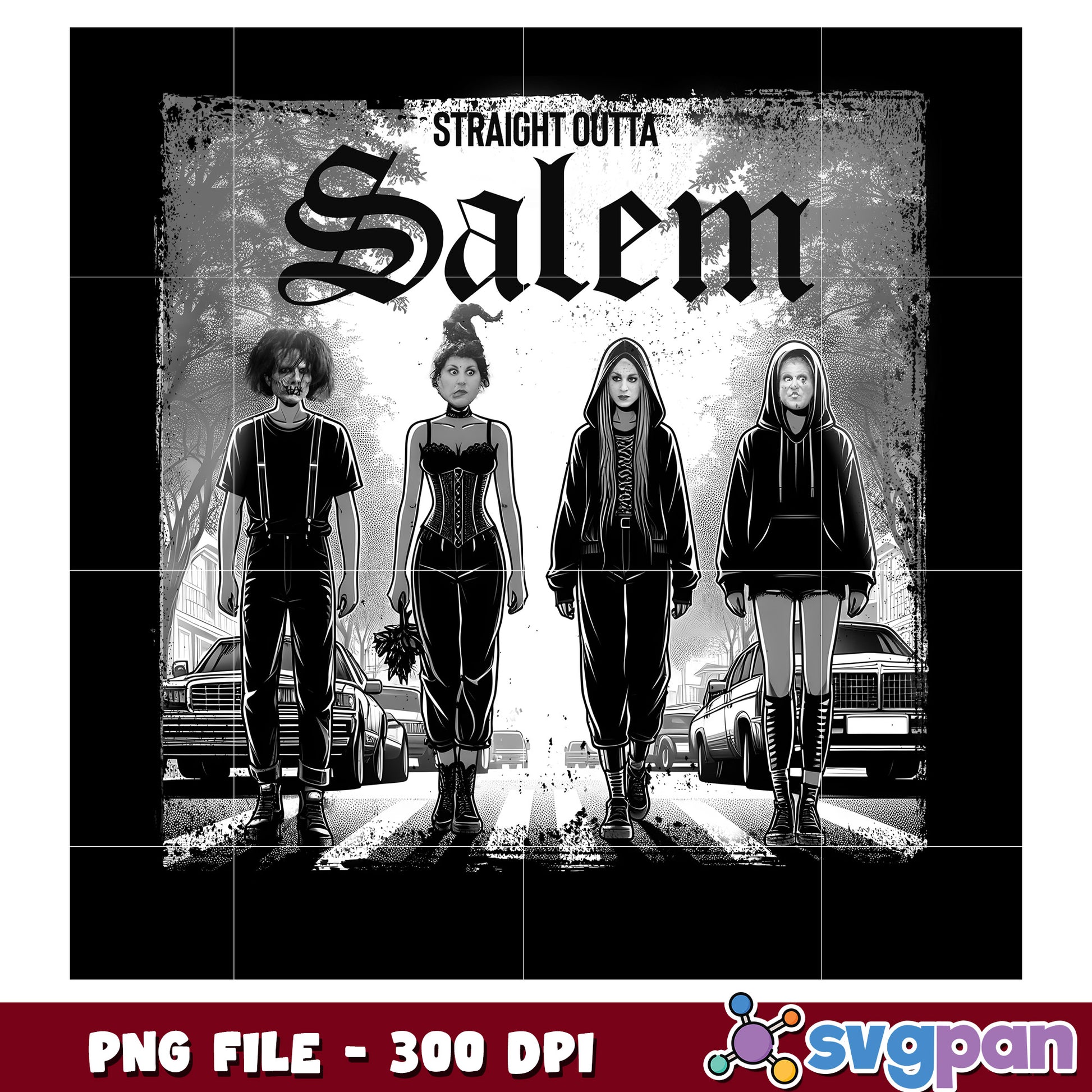 Straight outta salem illustration png, horror movie characters png, fall and halloween decor ​png