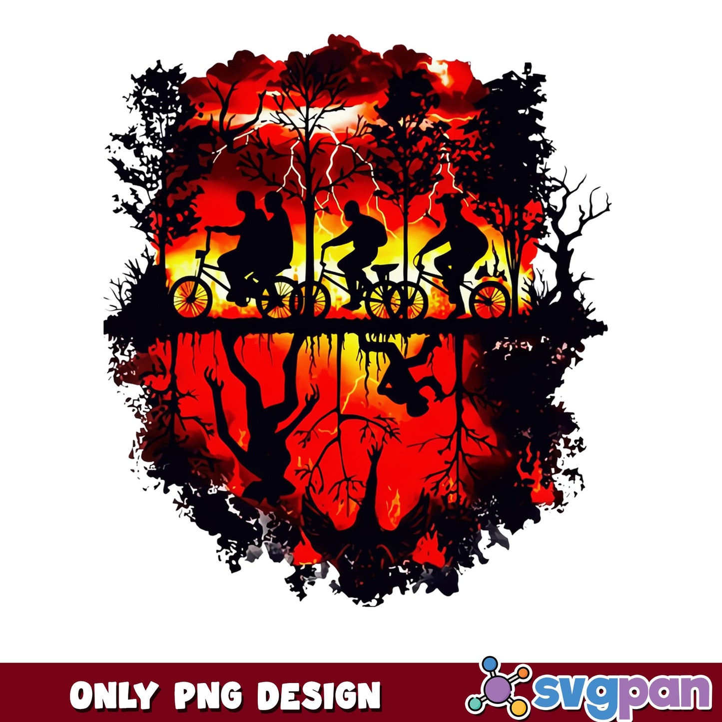 Stranger Things Upside Down Bike Silhouette PNG, Hawkins PNG, Horror PNG