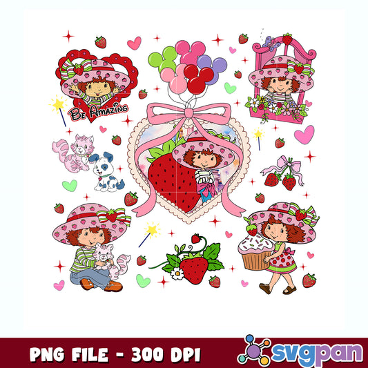 Strawberry Shortcake cute design png, cute strawberry shortcake png