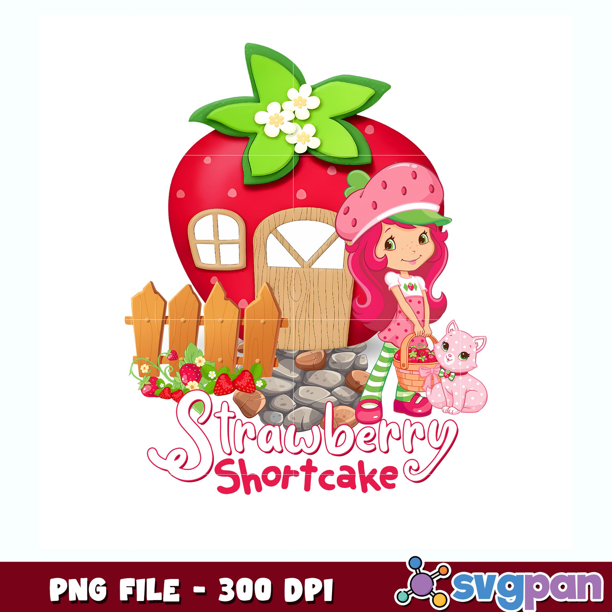Strawberry girl stand near the beautiful house png, strawberry shortcake characters​ png