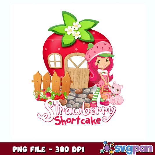 Strawberry girl stand near the beautiful house png, strawberry shortcake characters​ png