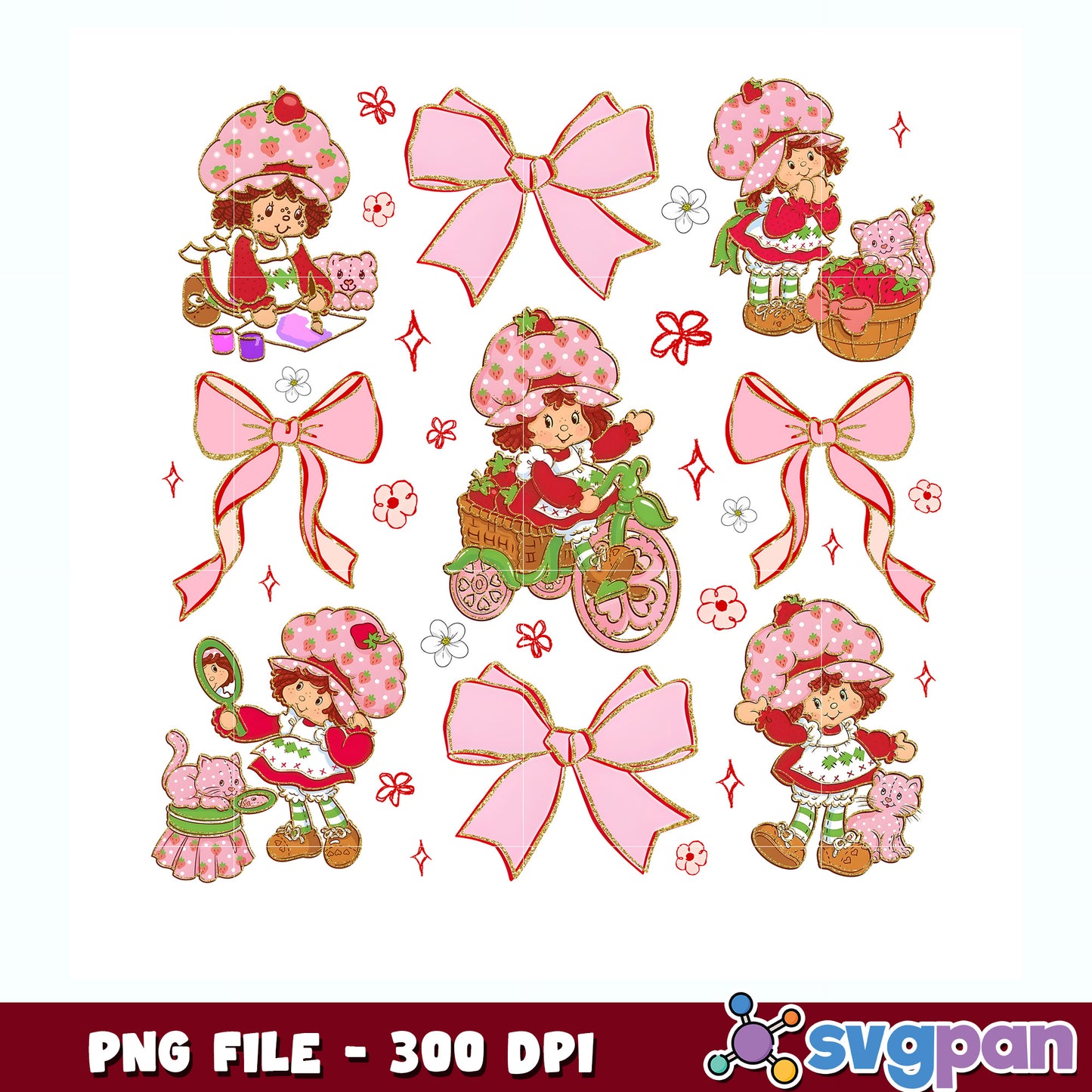 Strawberry girl with pink bow tie png, strawberry shortcake near me​ png