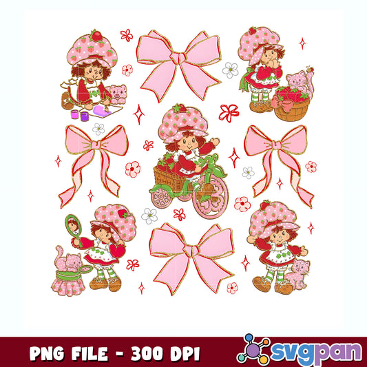 Strawberry girl with pink bow tie png, strawberry shortcake near me​ png