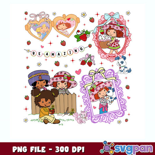 Strawberry shortcake and friends png, strawberry shortcake png, cute cartoon girls png