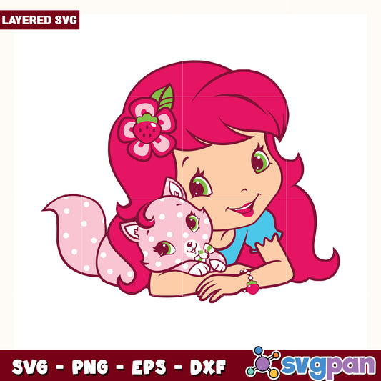 Strawberry shortcake and her cat design svg, strawberry shortcake toys svg, sweety girl svg